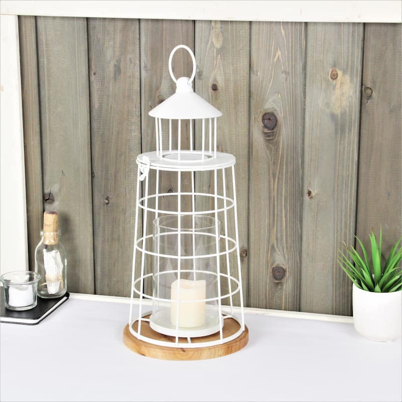 Caler White Metal Large Lighthouse Styled Lantern