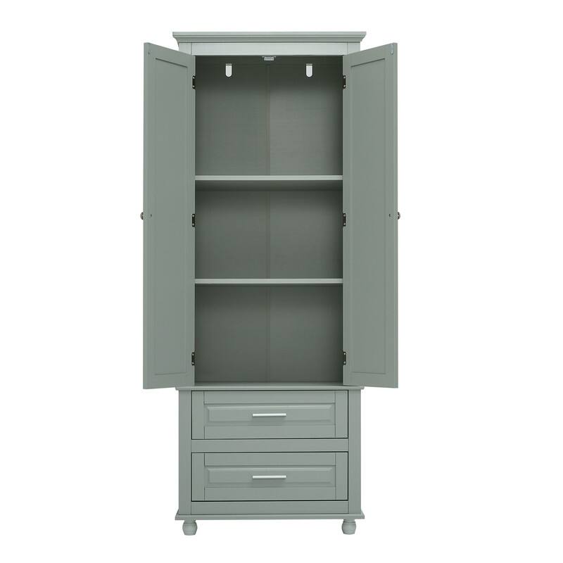 White Tall Kitchen Storage Cabinet with Two Drawers for Bathroom,Office