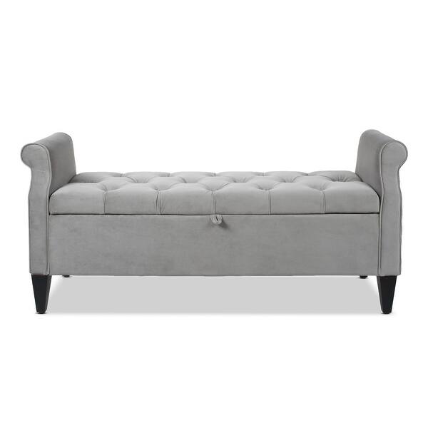 Shop Copper Grove Amalfi Tufted Storage Bench With Rolled Arms On Sale Overstock 28387222 Black Velvet Velvet
