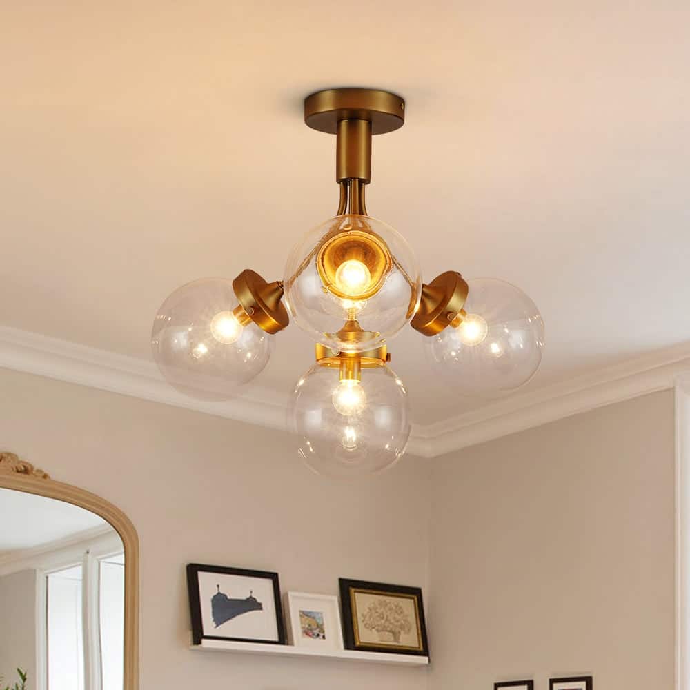 Modern 4-Light Glass Bubble Sputnik Semi Flush Ceiling Light