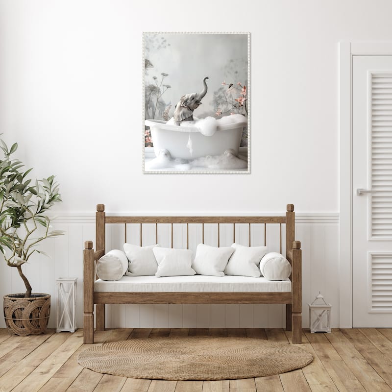 Elephant Bath Bliss by Niky Rahner Framed Canvas Wall Art