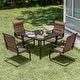 preview thumbnail 1 of 21, Nuu Garden 5-Piece Patio Outdoor Textilene and Metal Dining Set with Umbrella Hole Brown
