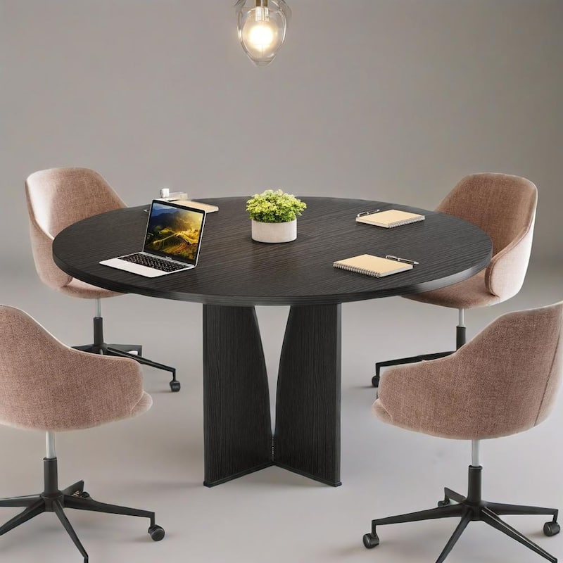 Wood Farmhouse Round Dining Table for 4 People with Sturdy Legs - 39.37 L x 39.37 W x 29.53 H in
