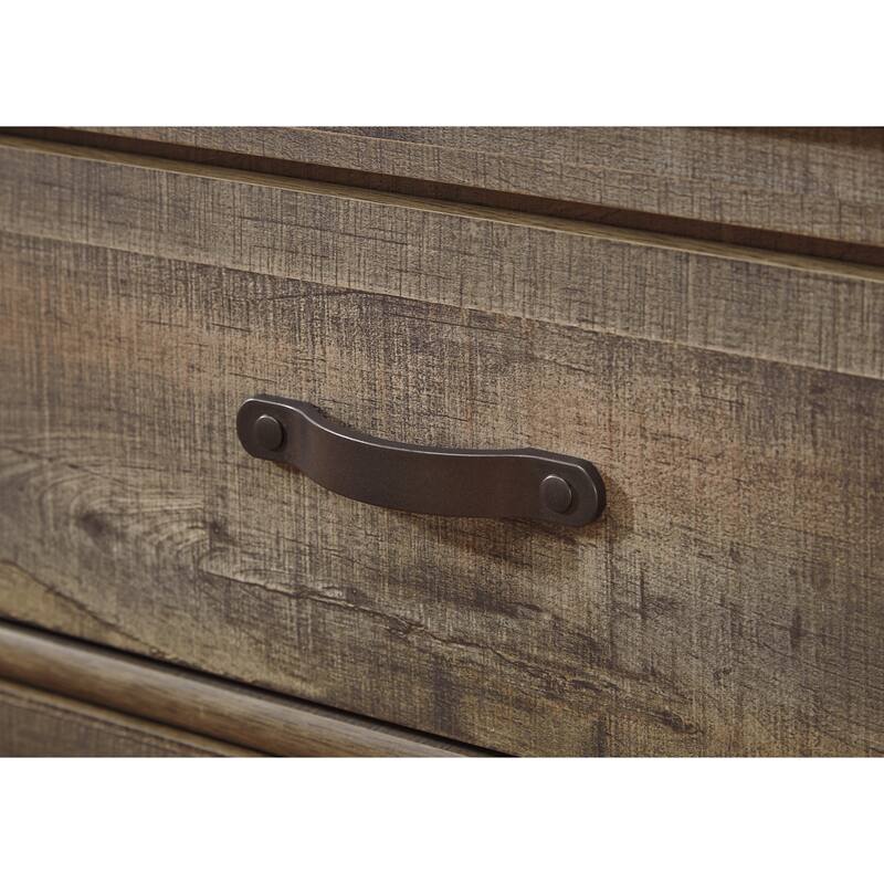 Zoey Wide Dresser, 6 Wide Storage Drawers, Rustic Brown Plank Details