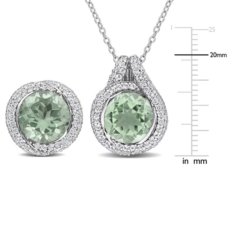 Miadora Sterling Silver Gemstone Halo Necklace and Earrings Set