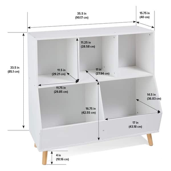 dimension image slide 1 of 2, Badger Basket 5-Bin Storage Cubby with Feet - 35.5" x 15.75" x 33.5"