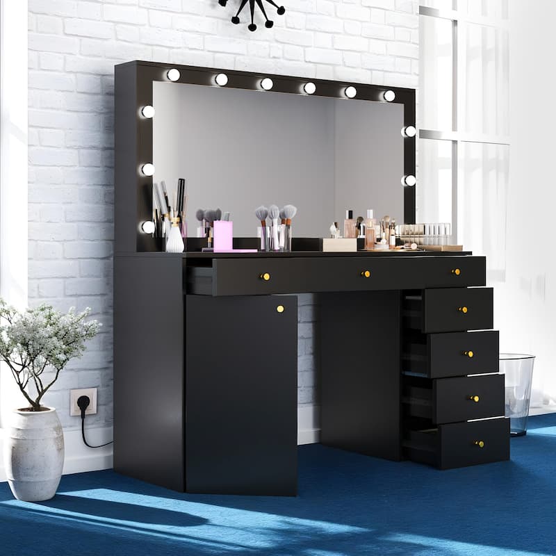 Makeup Vanity with Mirror and Lights Vanity Desk with Large Glass Top