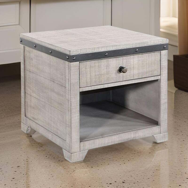 Nelly Side End Table, 1 Drawer and Shelf, 24 Inch Gray Mahogany Wood