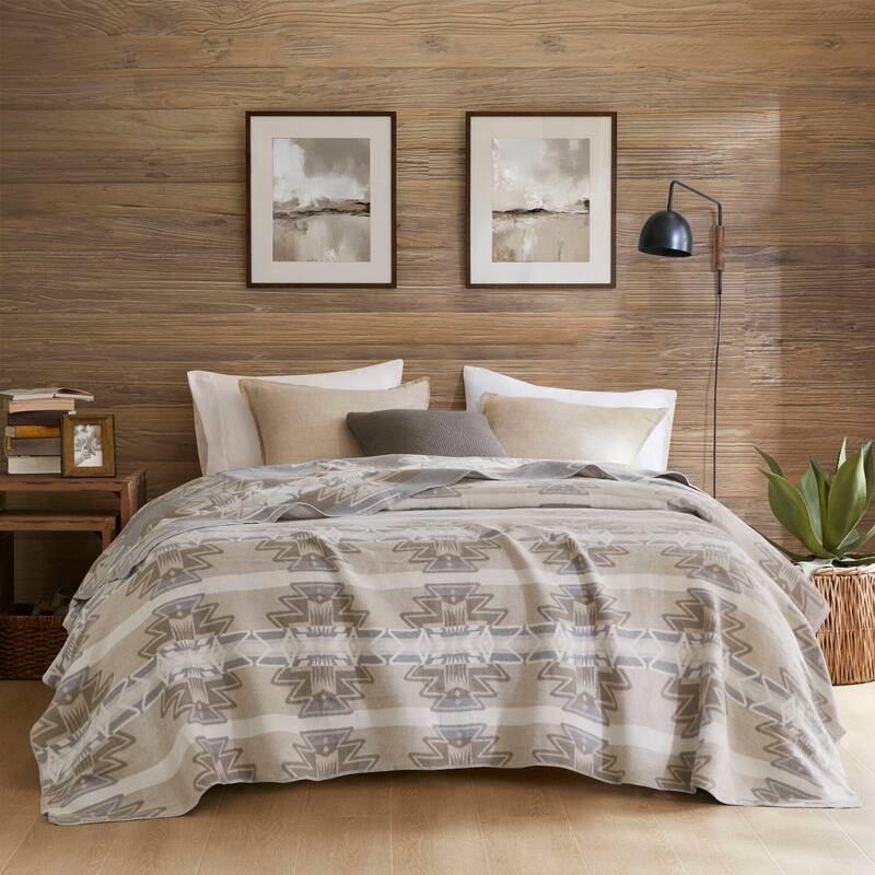 Woolrich Alberta Cotton Blend Blanket - King - Neutral Aztec