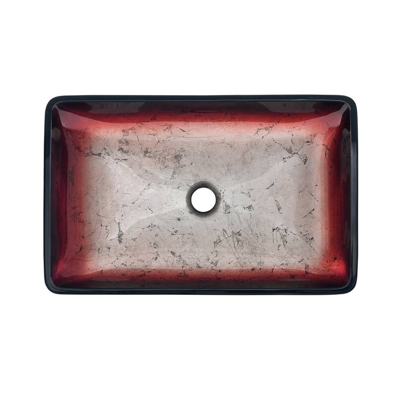 Vincennes Rectangular Glass Vessel Sink With Faucet, Ember Red 22.2