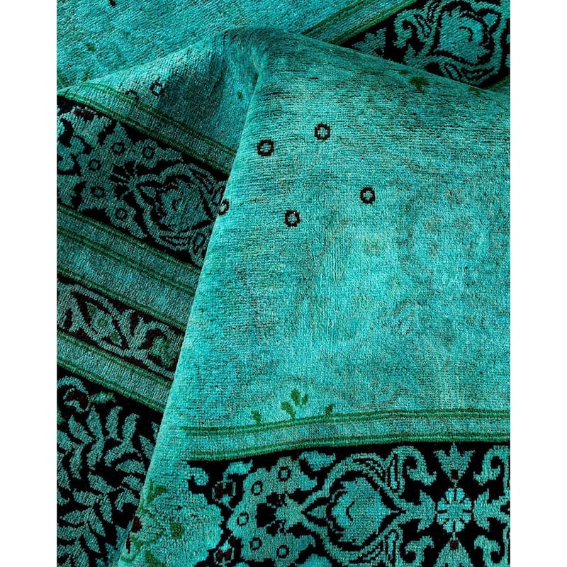 Overton Hand Knotted Wool Vintage Inspired Modern Contemporary Overdyed Blue Area Rug - 10' 3" x 14' 0"