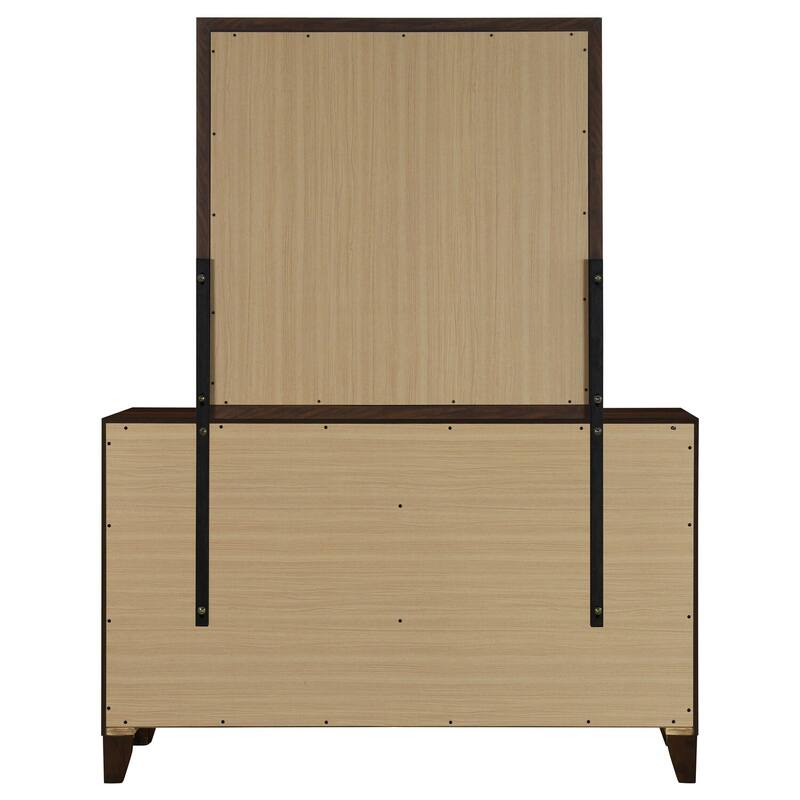 6-Drawer Walnut Dresser and Mirror Set with Warm Finish, Smooth Glide Drawers, and Contemporary Bedroom Style