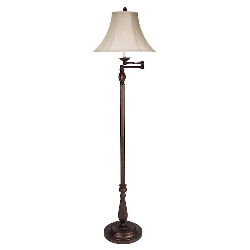 62" Rusted Swing Arm Floor Lamp With Champagne Bell Shade - 23.5" x 16" x 62"