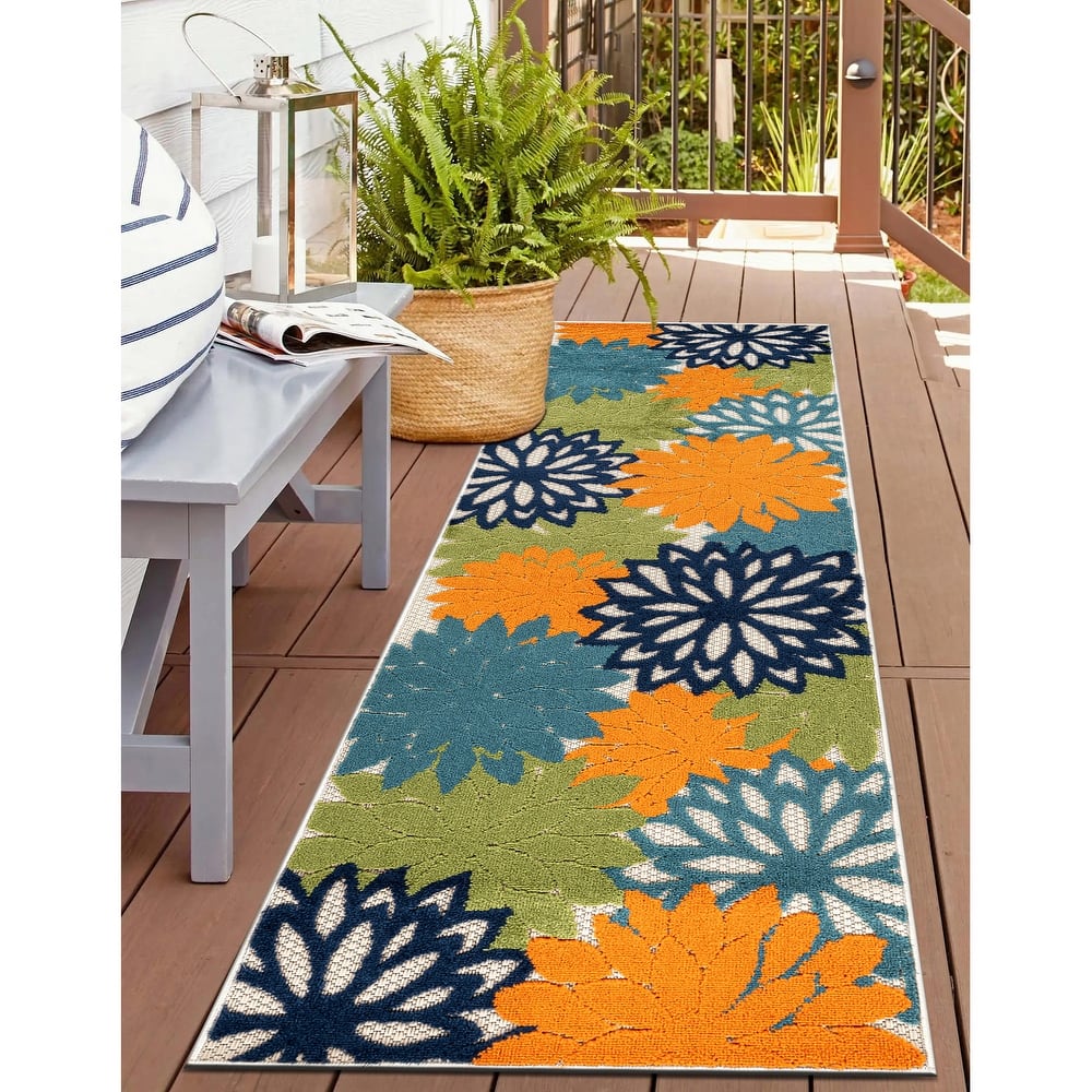 World Rug Gallery Indoor/Outdoor High-Low Textured Area Rug, Floral Easy-Clean Patio Rug
