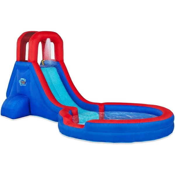 slide 2 of 12, Sunny & Fun Single Ring Inflatable Water Slide Park & Blow up Pool with Air Pump Blue