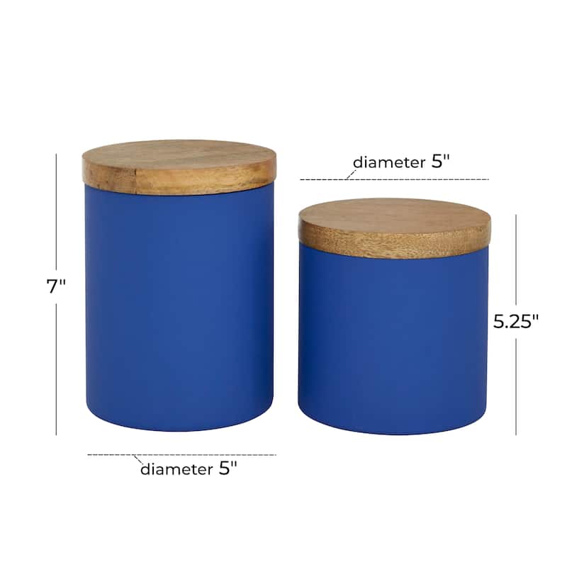 Multi Colored Wood Ombre Living Room Decorative Jars with Wood Lid (Set of 2) - S/2 5.25", 7"H