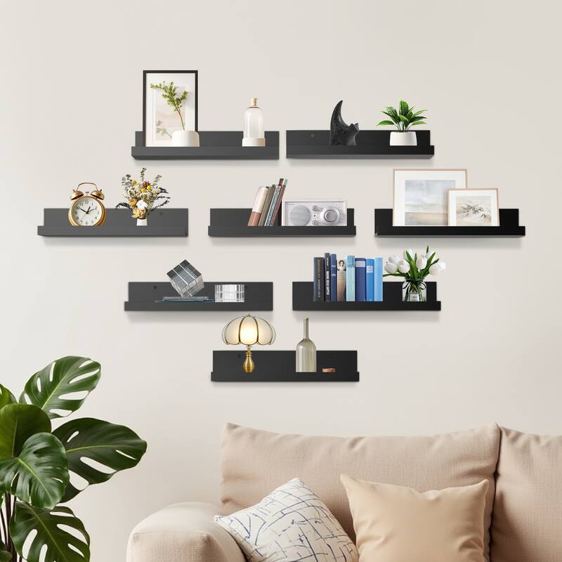 Homy Casa U-Shaped Wall-Mounted Floating Shelf Set of 8, Black & BR - Black