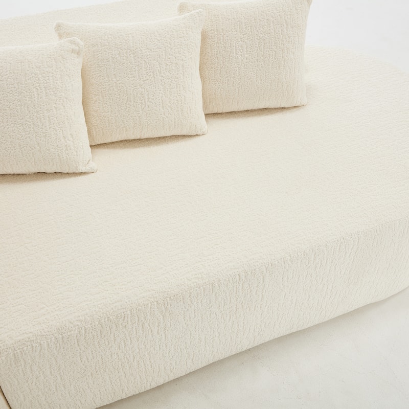 L-Shape Boneless Couch for Living Room, Curved Sectional Sofa Memory Foam Floor Sofa with 5 Pillows