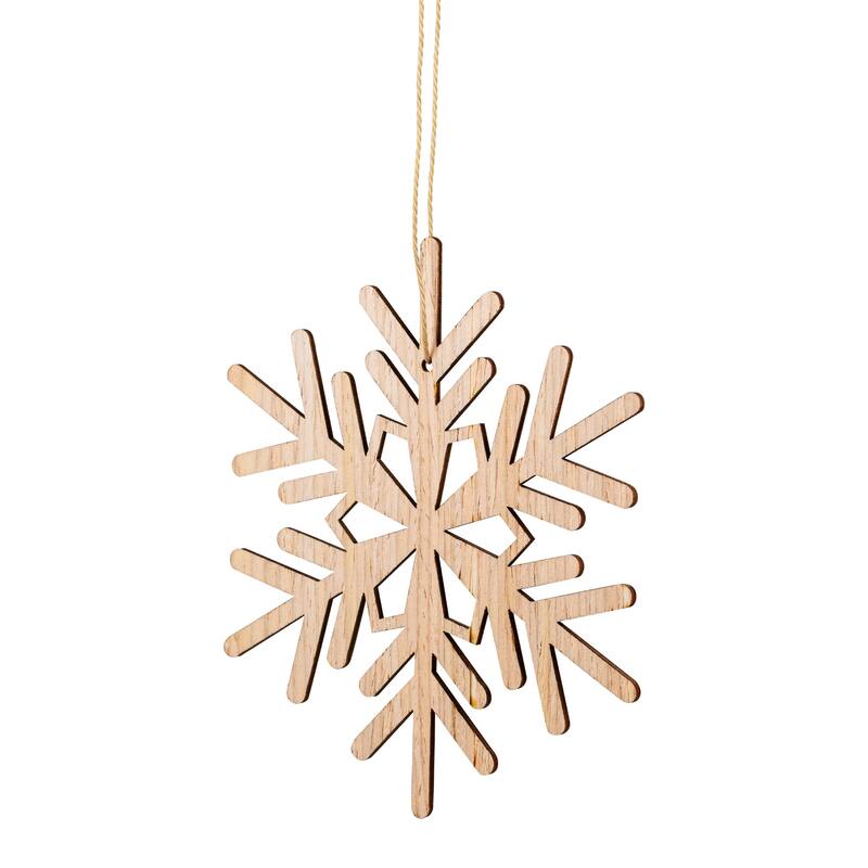 Snowflake Cut-Out Natural Wood Christmas Ornaments - 4.75" - Set of 6