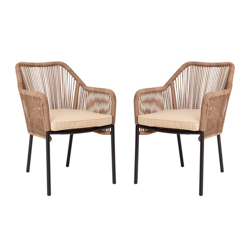 Woven Indoor/Outdoor Stacking Club Chairs - Cushions-Set of 2 - 22"W x 27"D x 31.25"H