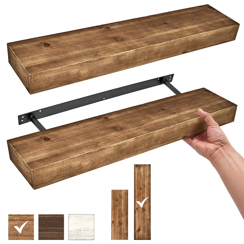 The Gray Barn Haven Walnut Brown Rustic Wood Floating Wall Shelf (Large)