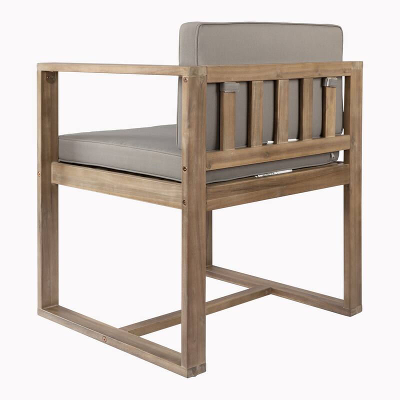 Roomfitters Outdoor Wooden Armchairs with Cushioned Back and Seat, Modern Patio Seating Set of 2