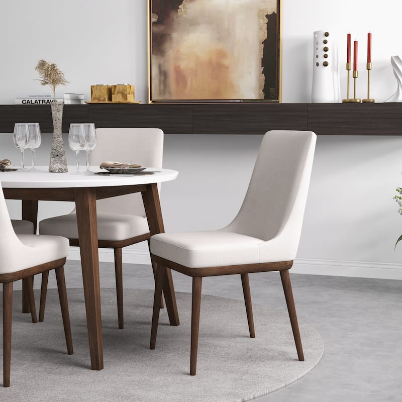 Hesther Mid Century Modern Style Solid Wood White Top Round Dining Table