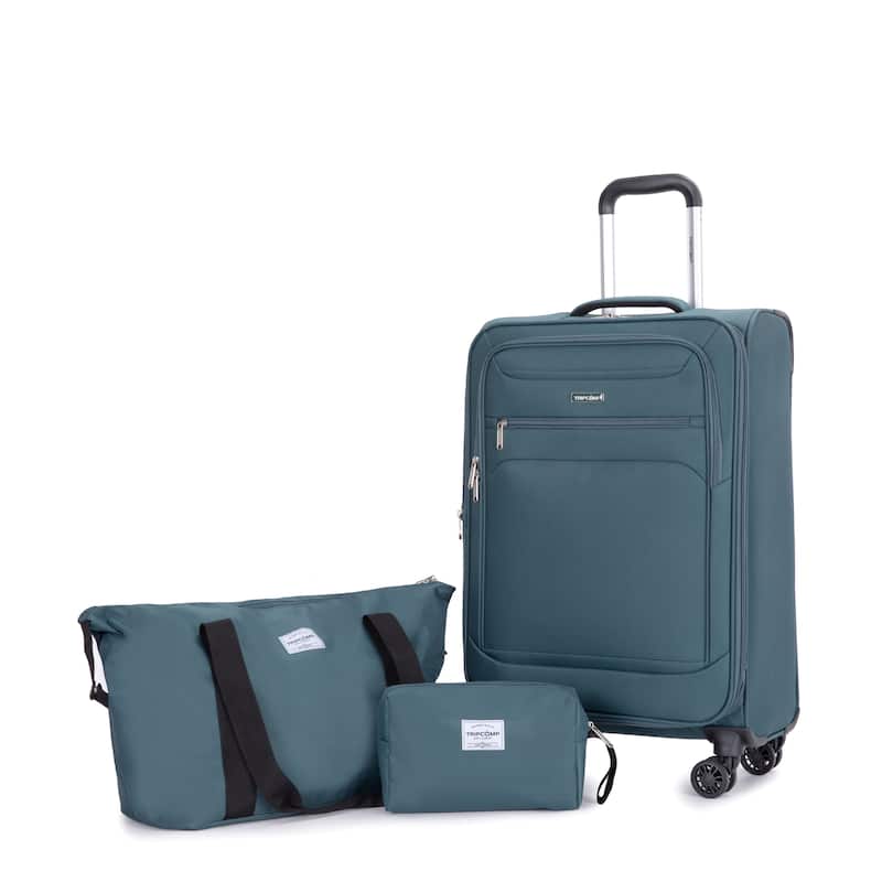 Carry On Luggage Sets 3 Piece, Softshell Lightweight Durable Suitcase with Spinner Wheels and Alloy Zipper, for Men Women - Dark Green