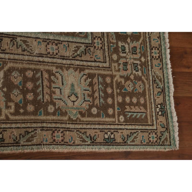 Pink Geometric Tabriz Persian Vintage Area Rug Handmade Wool Carpet - 6'8"x 9'6"