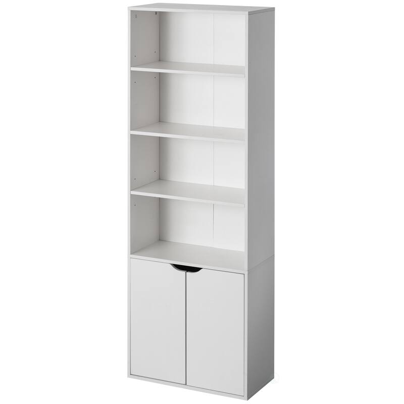 71" White 4 Tier Open Book Shelf with 2 Doors and 1 Adjustable Shelf - Ideal for Home Office, Living Room, Classroom, Study Room - White