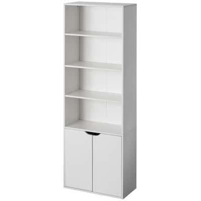 71" White 4 Tier Open Book Shelf with 2 Doors and 1 Adjustable Shelf - Ideal for Home Office, Living Room, Classroom, Study Room