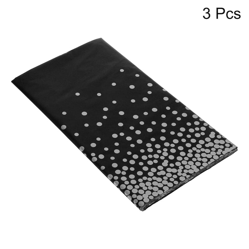 3Pcs Black Disposable Plastic Tablecloth 54"x108" Silver Dots Table Cover