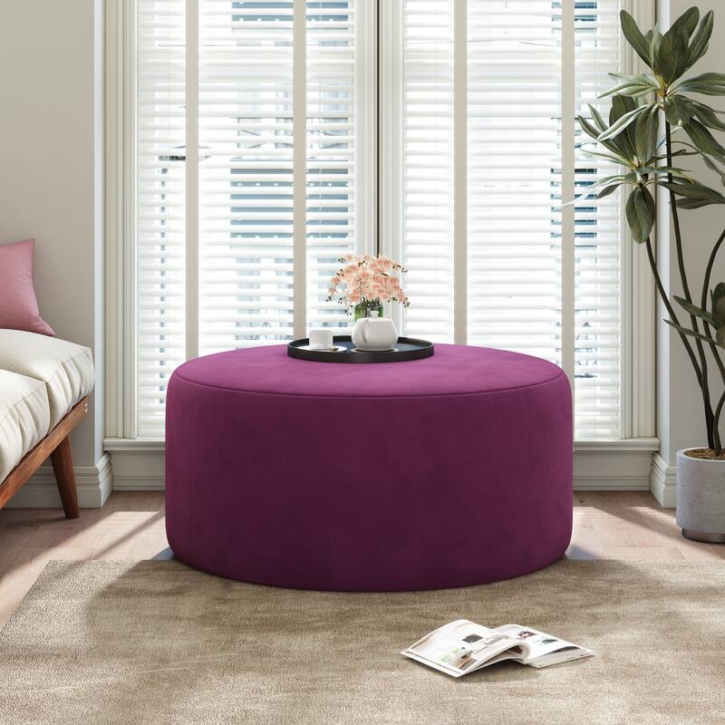 Upholstered Round Ottoman,PU Leather