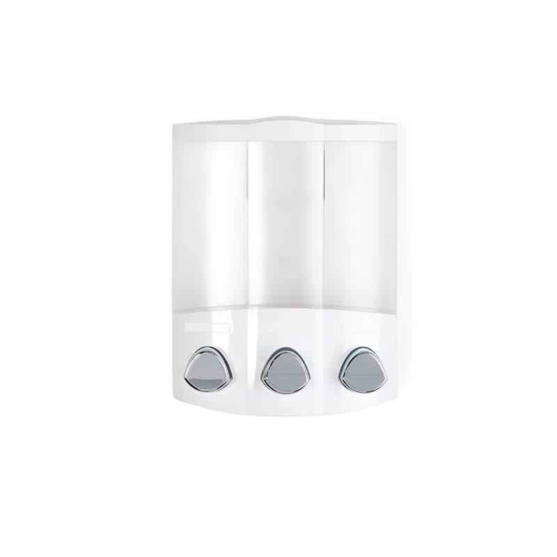 HomeRoots White Heavy Duty Plastic Three Chamber Wall Mount Soap Dispenser - 7' X '8.75' X '3.75