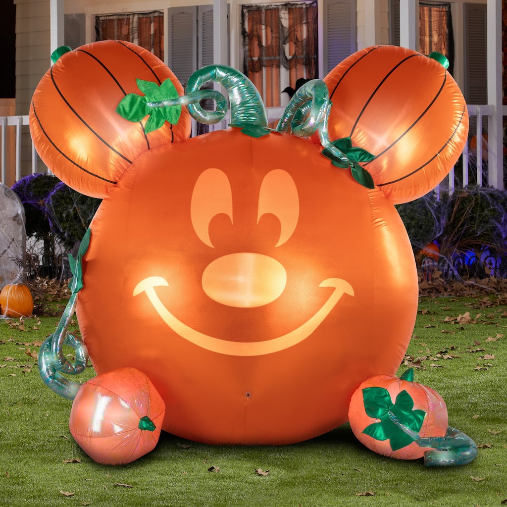 Disney Mickey Mouse Pumpkin Halloween Inflatable with EmoteGlow Face and Monster Mash, 6-Ft Lighted Yard Décor
