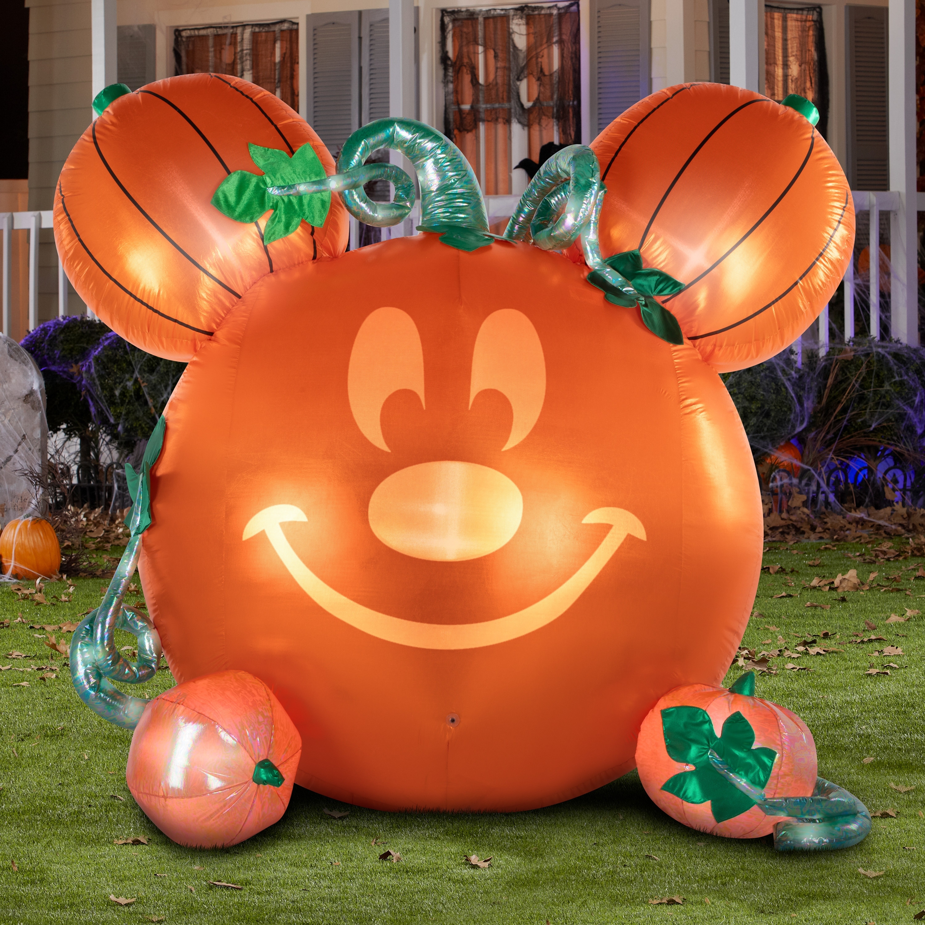 Disney Mickey Mouse Pumpkin Halloween Inflatable with EmoteGlow Face and Monster Mash, 6-Ft Lighted Yard Décor