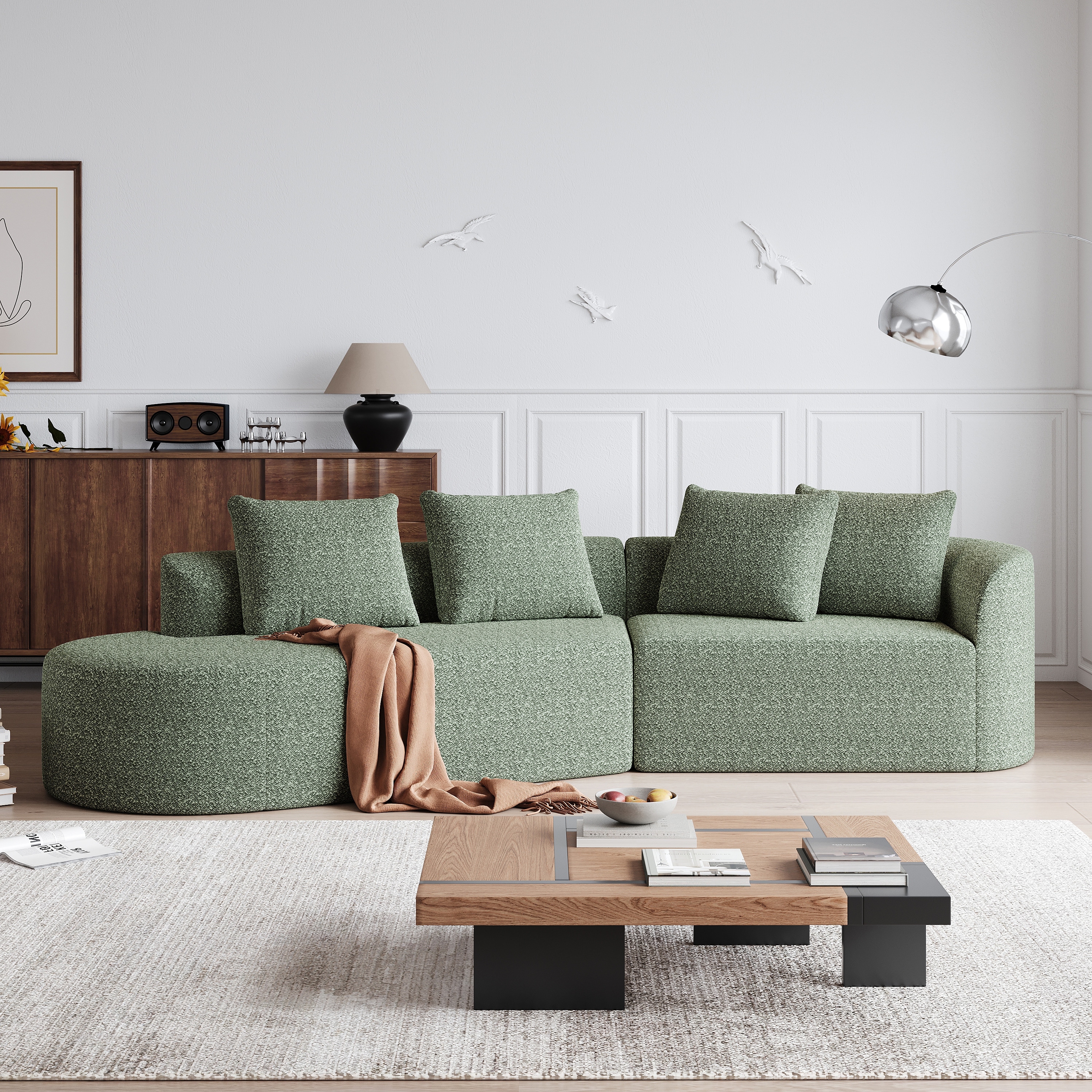 112" Oversized Cloud Sectional Sofa - 4-Seater Chenille Curved Couch with 4 Throw Pillows, Modular Design for Living Room