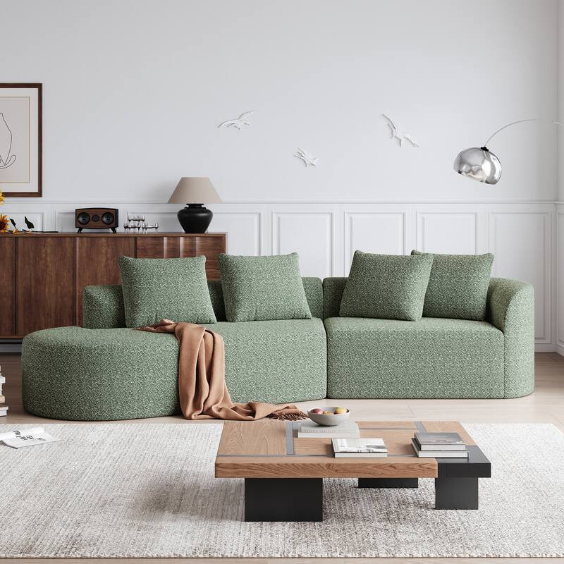 Chenille Upholstered Curved Sectional Sofa with Chaise and Pillows - Green