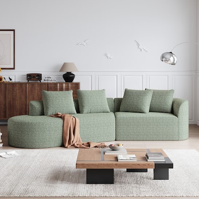 Upholstered Oversized Sectional Sofa, 112-Inch Chenille 4-Seater Extra Deep & Wide Seat Curved Cloud Couch with 4 Throw Pillows