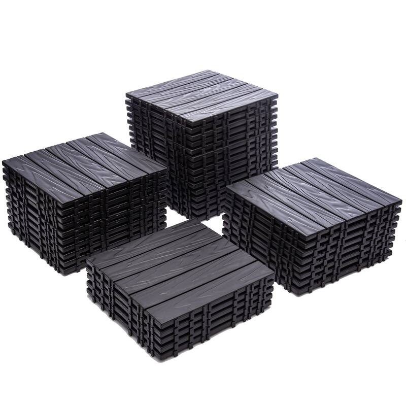 76-Pack 11.42"x11.42"Interlocking Deck Tiles -68.80 Sq.Ft 3D Wood Grain Plastic Flooring,Waterproof & Moisture-Proof Tiles