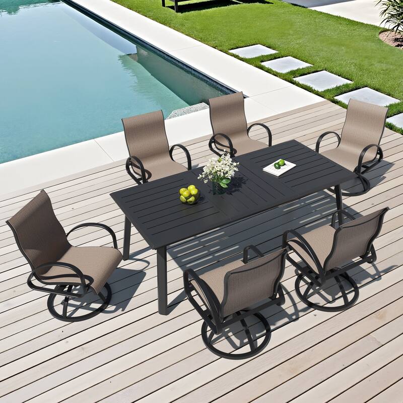 7/9-Piece Outdoor Patio Dining Set Swivel Sunbrella Dining Chairs and Aluminum Dining Table with Umbrella Hole