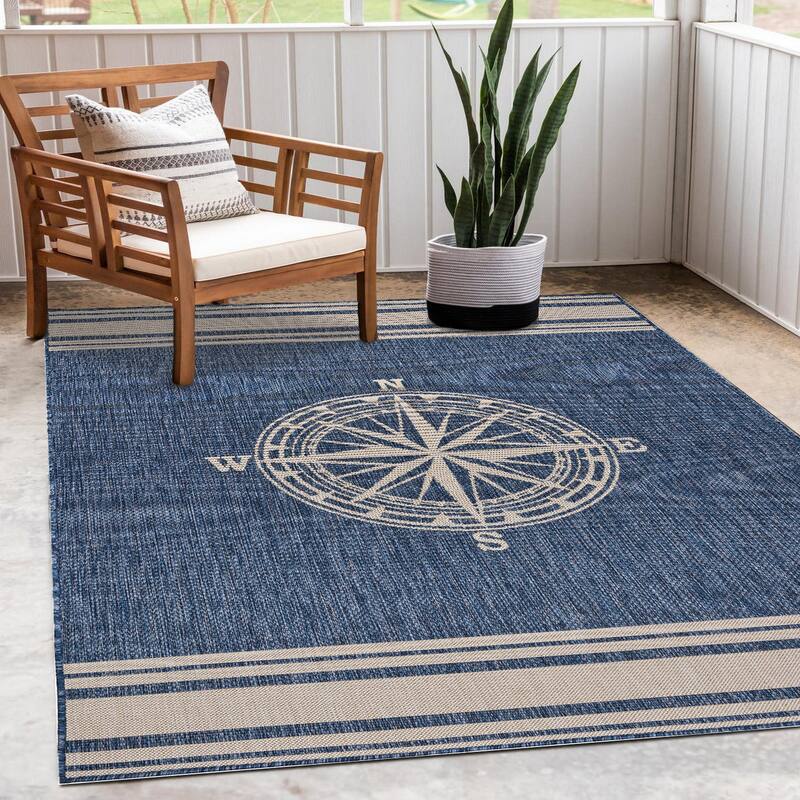 Sevita Tides Nautical Compass Blue/White Indoor/Outdoor Area Rug