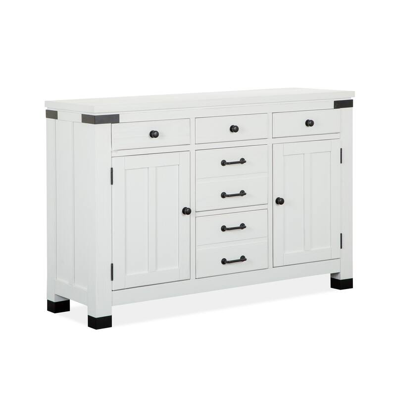 Magnussen Home Harper Springs Silo White Server With Hutch - 54''W x 18''D x 86.5''H