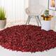 SAFAVIEH Handmade Leather Shag Carlijn Modern Decorative Rug - 6' x 6' Round - Red