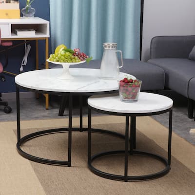 JJS Round Nesting Coffee Table Set of 2 Stacking End Tables for Living Room, Modern Cocktail & Sofa Side Tables
