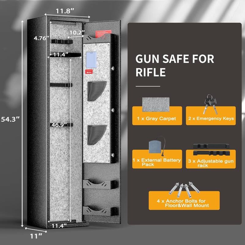 4-10 Gun Fully Assembled Rifle Safe Cabinet with Digital Keypad or Fingerprint & Lock