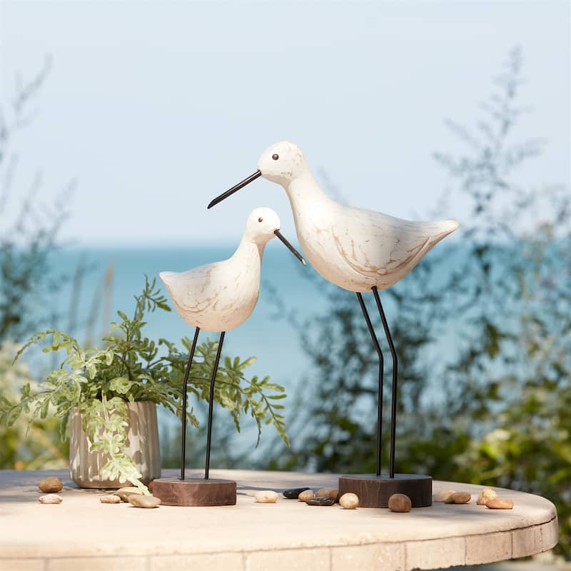 Carved Wood Sea Bird with Metal Stand (Set of 2)