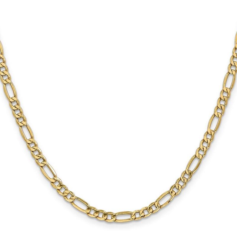Curata 14k Yellow Gold Hollow Polished Lobster Claw Closure 4.75mmSemi-Solid Figaro Chain Bracelet - 7 Inch