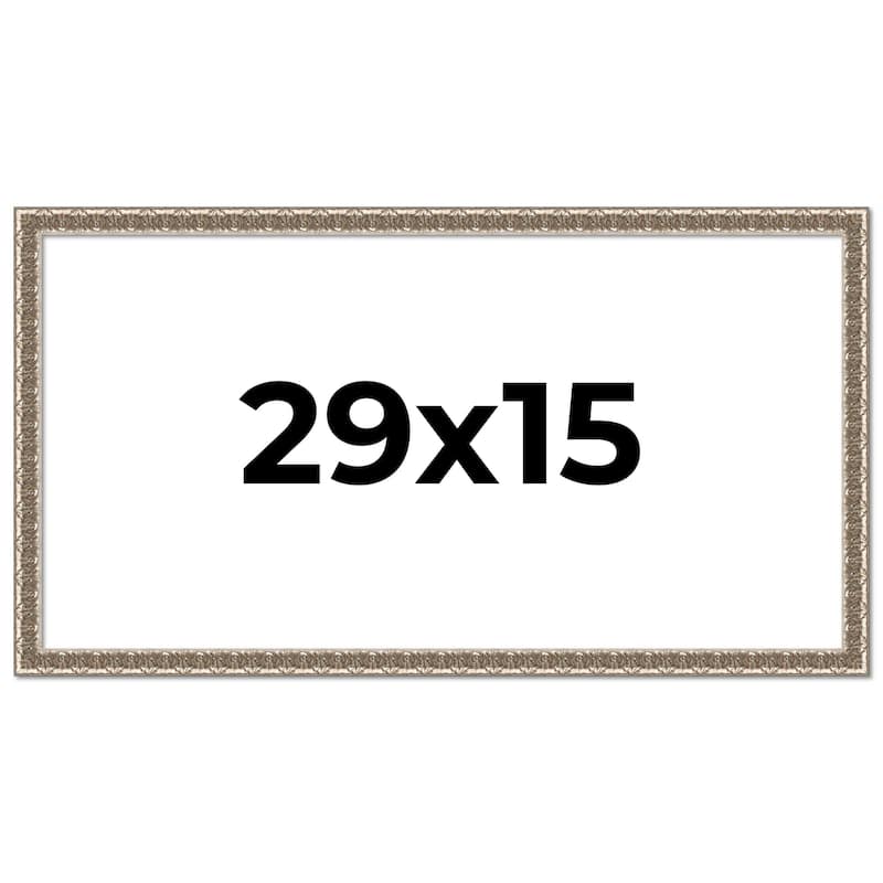 29x15 Frame Silver Versailles Ornate Solid Wood Picture Frame | 1 Inch
