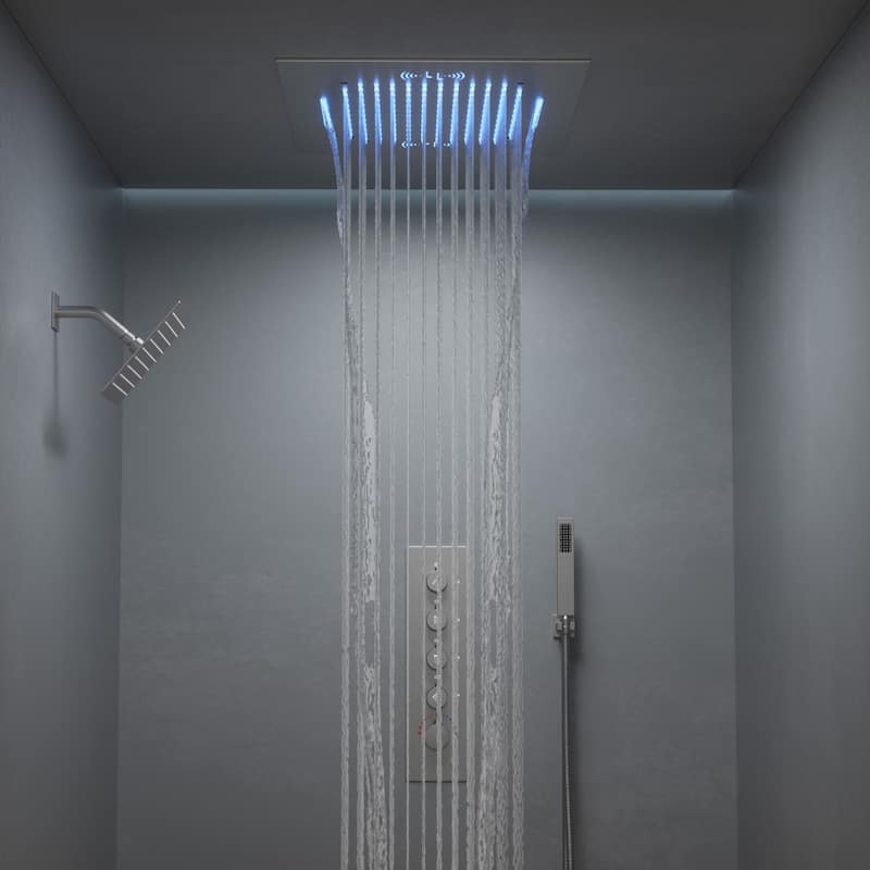 GRANDJOY LED Music Shower System 20"& 10" Dual Shower Heads with Handheld Shower